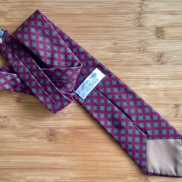 Enrico Mantoni Made In Italy Silk Tie Burgundy Floral Fall Matte Woven Vintage - Picture 6 of 10